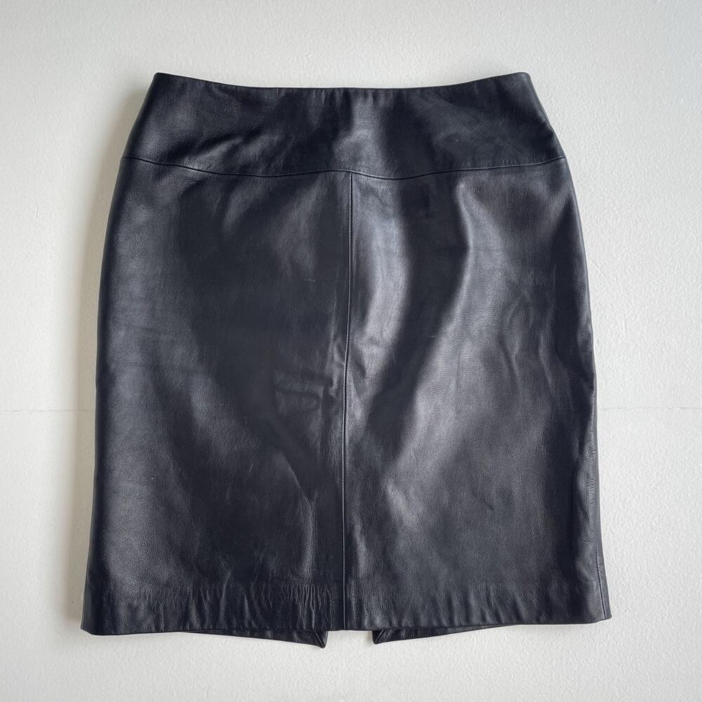 Vtg Y2K Valerie Stevens Black Leather Fitted Pencil Skirt / Sz 10 / Minimal Luxe